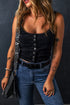 Black Acid Wash Buttoned Cropped Slim Denim Tank Top
